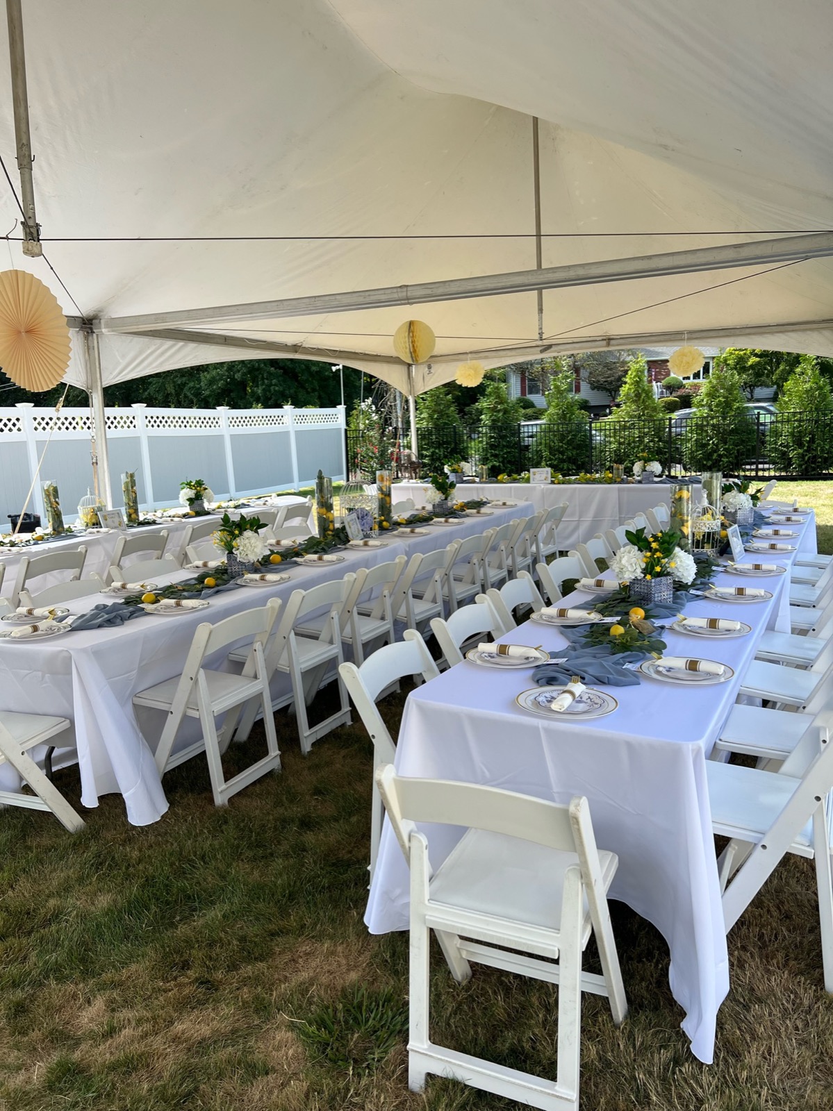 Tented dinner reception with balloon styling